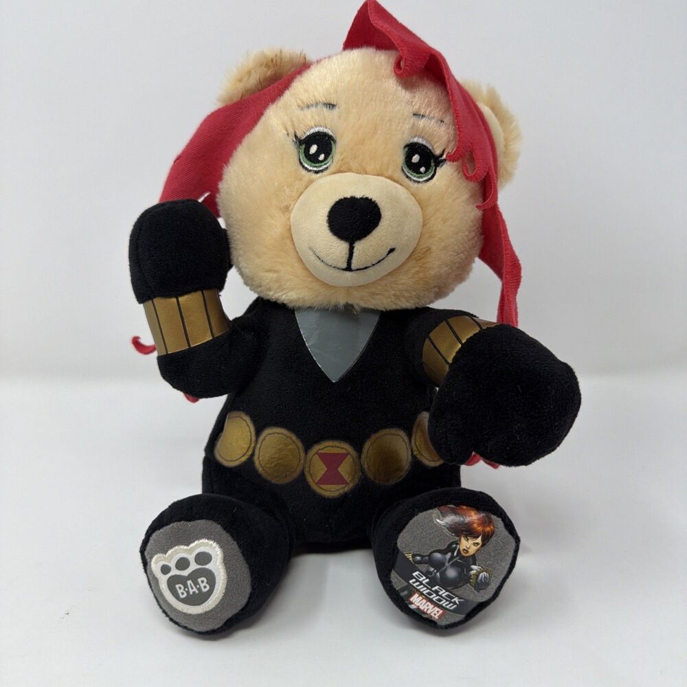 Build A Bear Buddies 9” Marvel Black Widow 2016 Plush Stuffed Teddy Bear - EUC